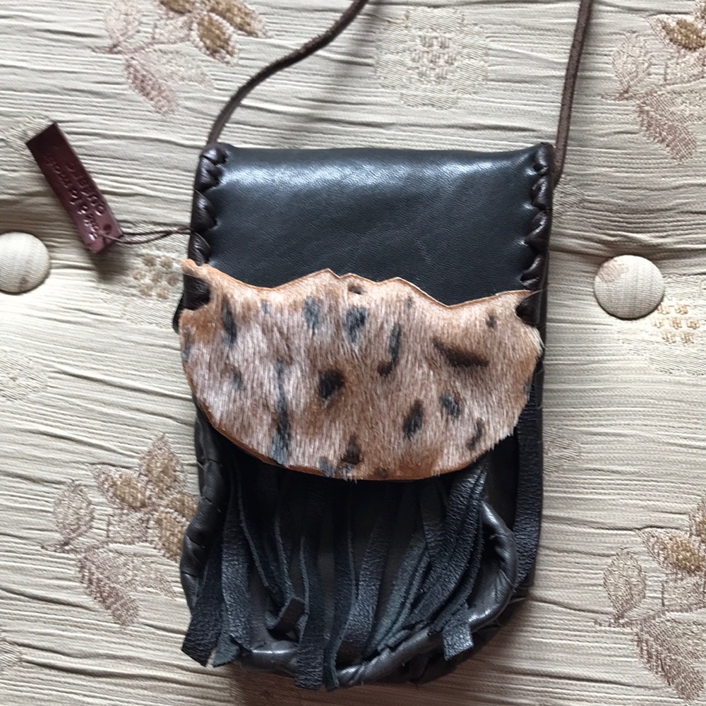 NWNT - Mini leather pouch purse with seal fur and fringe